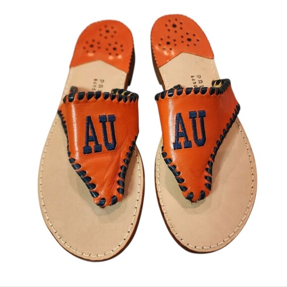 Palm Beach AU Sandals Womens 8 Orange Blue Leather Thong Auburn Univ Casual - Picture 1 of 13